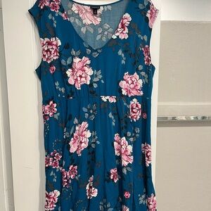 Torrid SIZE 1 Teal Blue pink Floral Midi Dress
